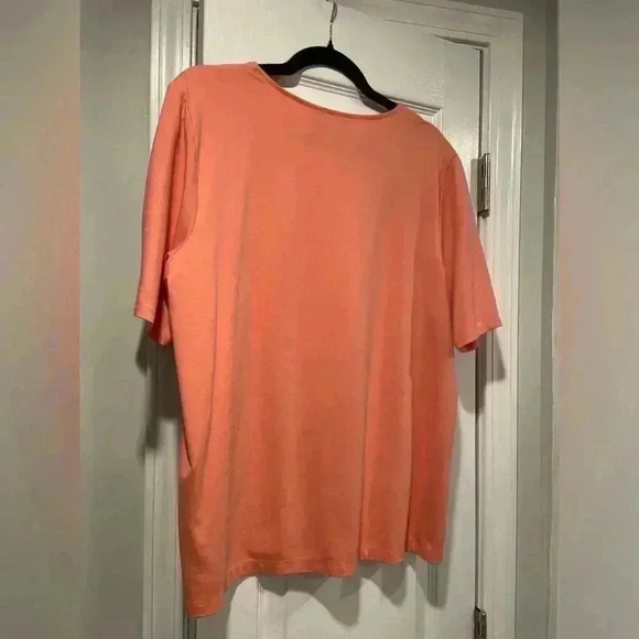 Chicos Coral Short Pleated Sleeve Round Neck Soft Stretchy Tee Size L - Picture 10 of 13